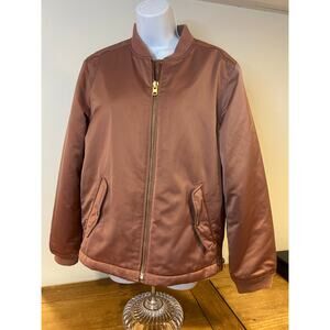 J CREW Sz M Mauve Satin Bomber Jacket Pockets Ribbed Collar Cuffs Minimalist